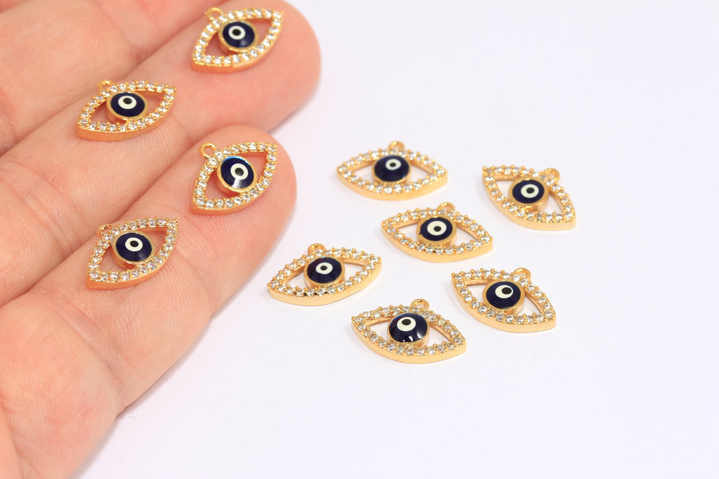 7x15mm 24k Shiny Gold Evil Eye Charm, Micro Pave Evil Eye Pendant, CZ Evil Eye Beads, ZRCN777