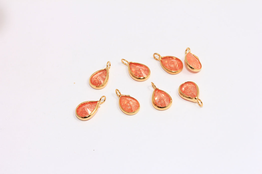 Shiny Gold CZ Orange Stone Drop Charms