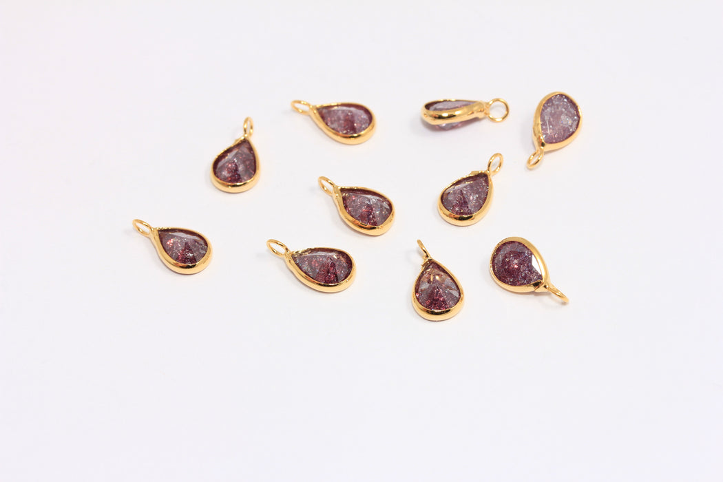 6x11mm Cz Purple Drop Charms, Shiny Gold Drop Pendant, ZRCN739