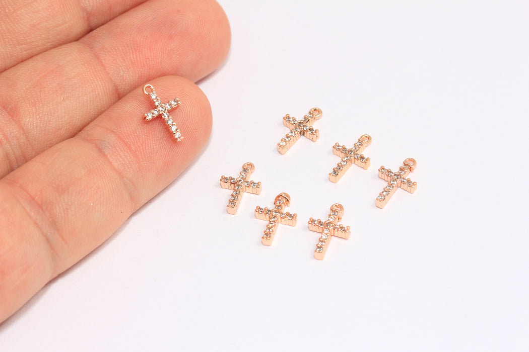 Rose Gold CZ Cross Charms