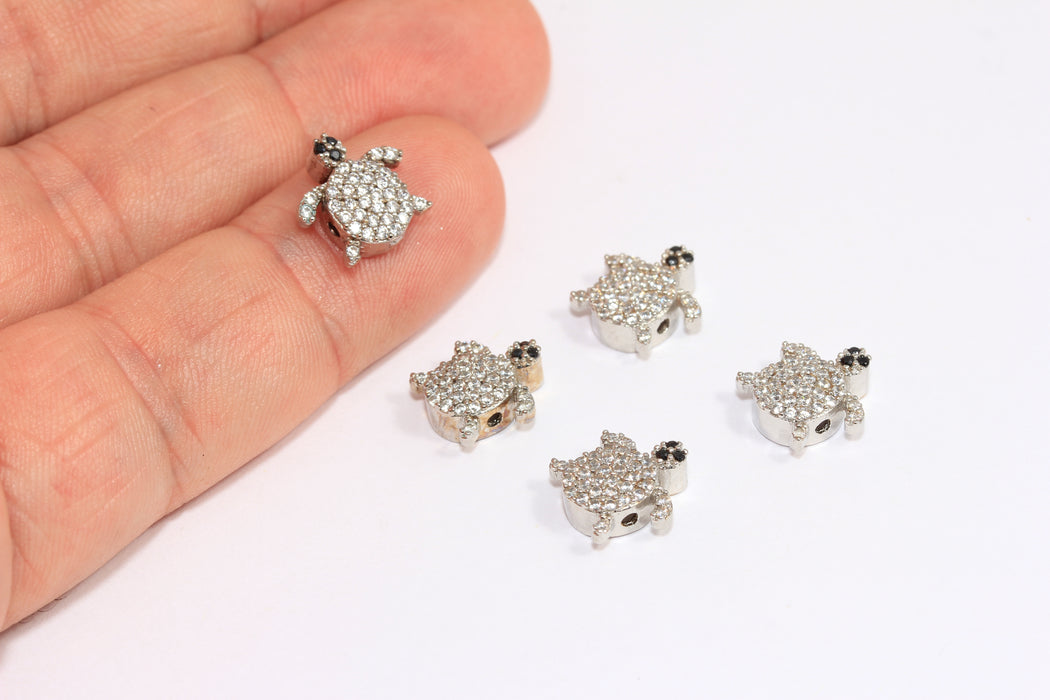 5x5mmRhodium Plated CZ Tortoise Charm, Micro Pave White Stone Tortoise Charms, ZRCN678