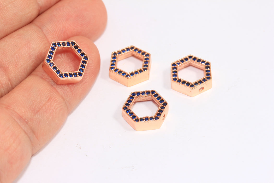 12,5mm Rose Gold Plated Micro Pave Hexagon Pendant, CZ Hexagon Charms, ZRCN161