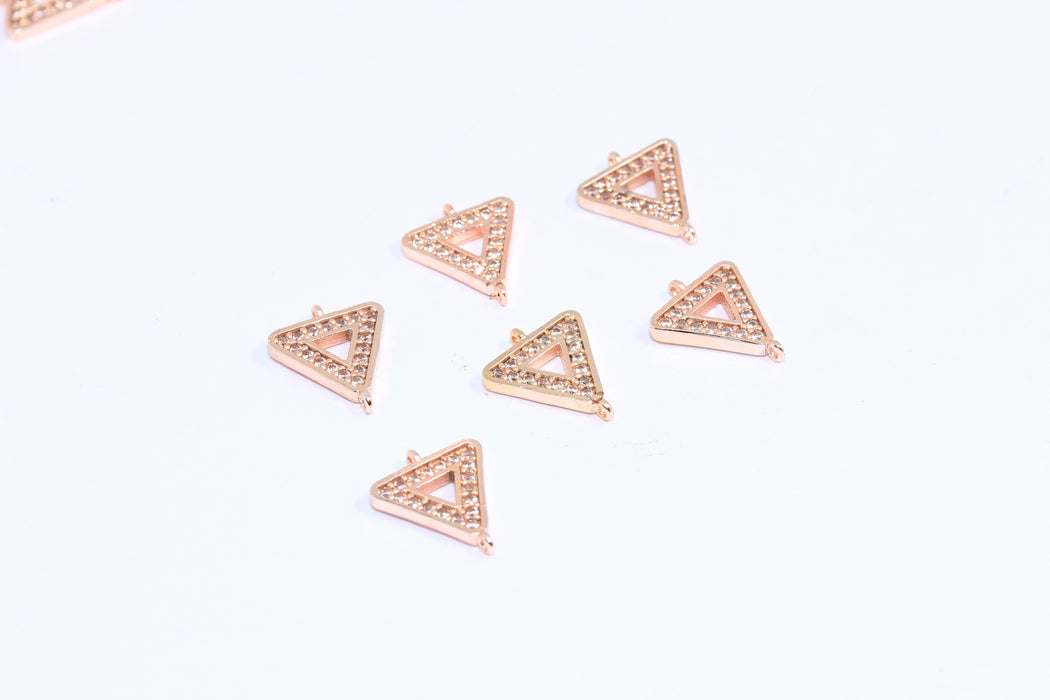 10x12mm Rose Gold Plated CZ Triangle, Micro Pave Triangle Connector Charm, ZRCN94