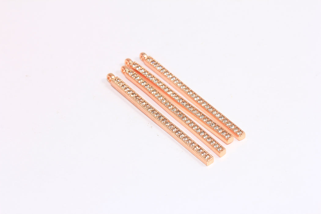 2,3x43 mm Gül Altın Kaplama Bar Charm, Beyaz Taşlı Mikro Döşeme Bar, CZ Kolye Bar, ZRCN295
