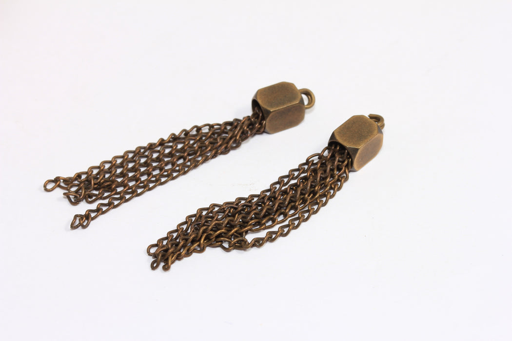 6x50mm Antik Bronz Zincir Püsküller, Bronz Püsküller, Uzun Zincir Püsküller, Püskül Takılar, MGN34