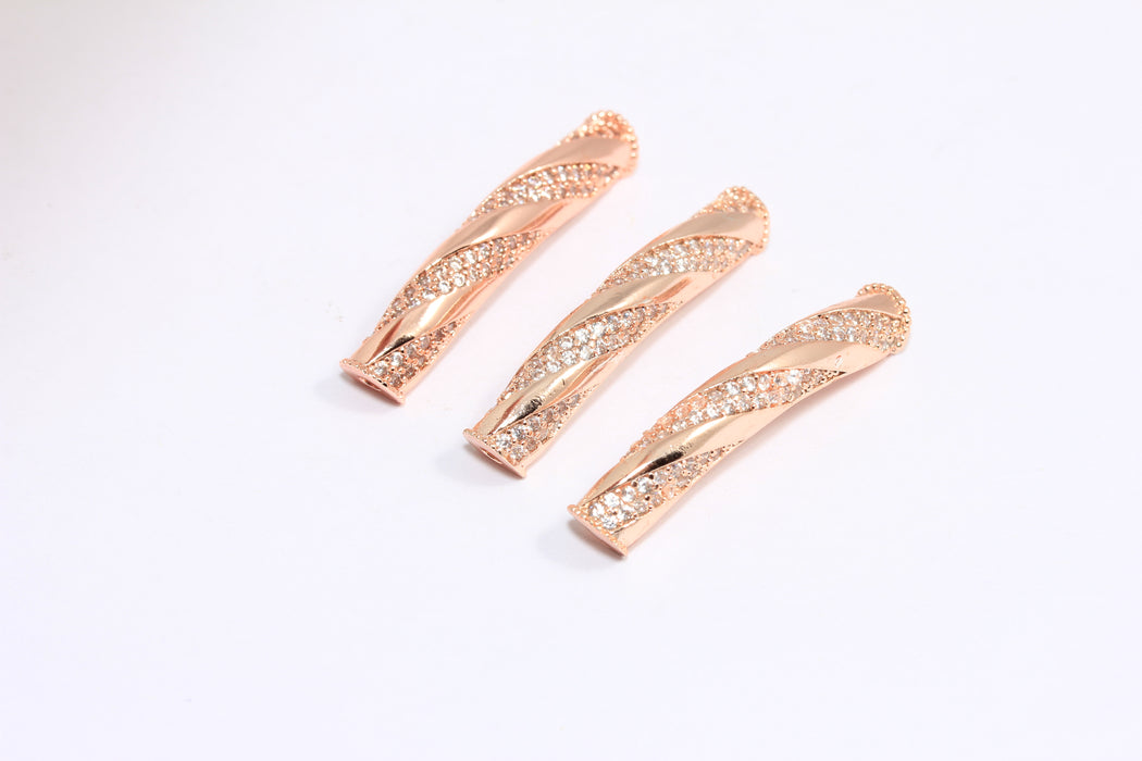 6x33 mm Gül Altın Kaplama Bilezik Tüpü, Mikro Döşeme Kavisli Tüpler, CZ Beyaz Taşlı Bilezik Manşet Tüpleri, ZRCN372