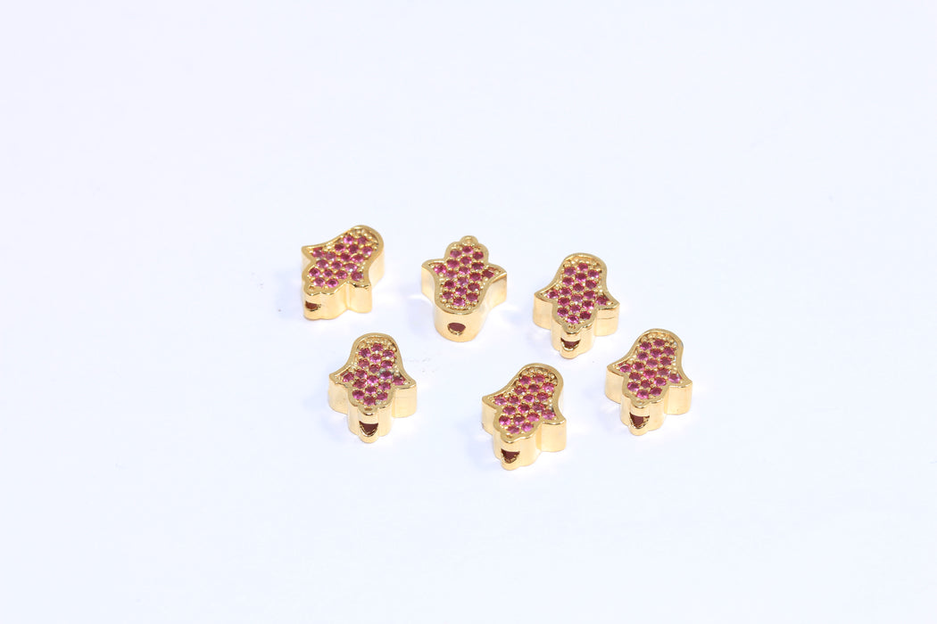 7x9mm 24k Shiny Gold CZ Hamsa Charms, Micro Pave Hamsa Beads, ZRCN125