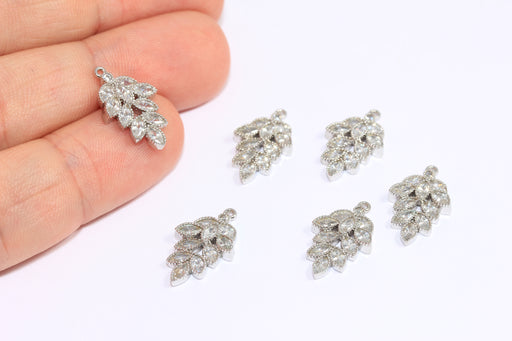 Rhodium Plated CZ Leaf Charm