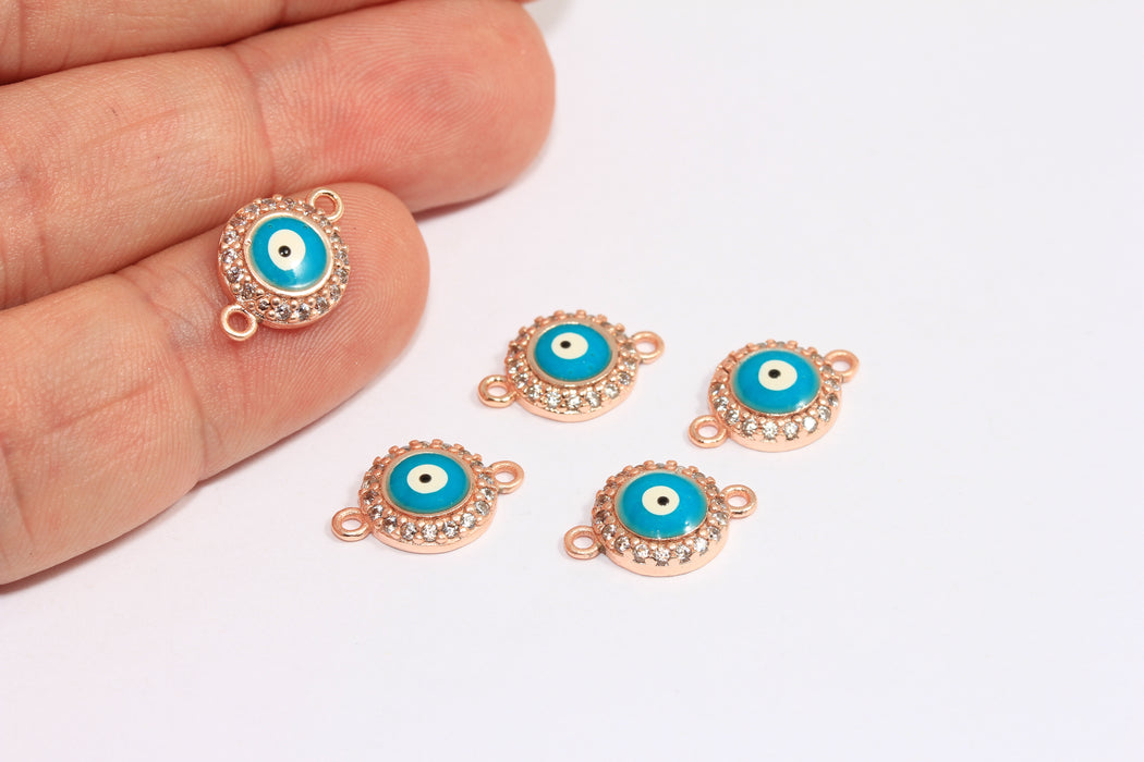 10x15mm Rose Gold Evil Eye Beads, CZ Evil Eye Charms, Micro Pave White Stone Evil Eye Beads, ZRCN775