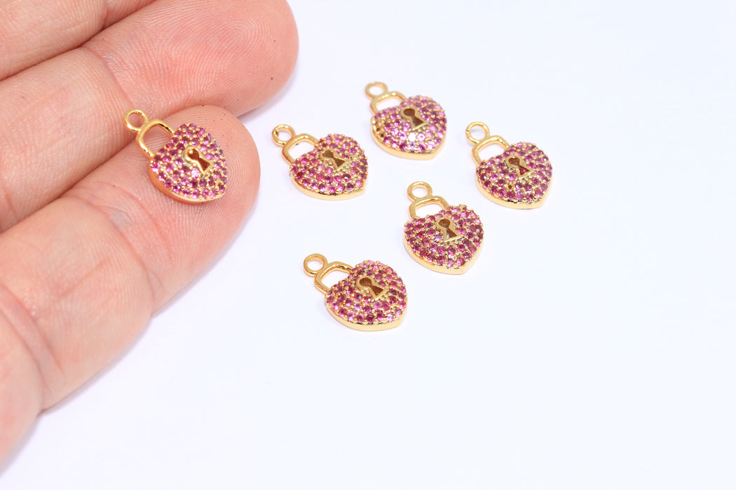 Shiny Gold Heart Lock Charms