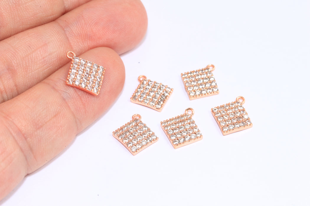 7x9mm Rose Gold Plated CZ Pendant, CZ Square Drop Charms, Micro Pave Drop Charms, CZ Bracelet Beads, ZRCN244