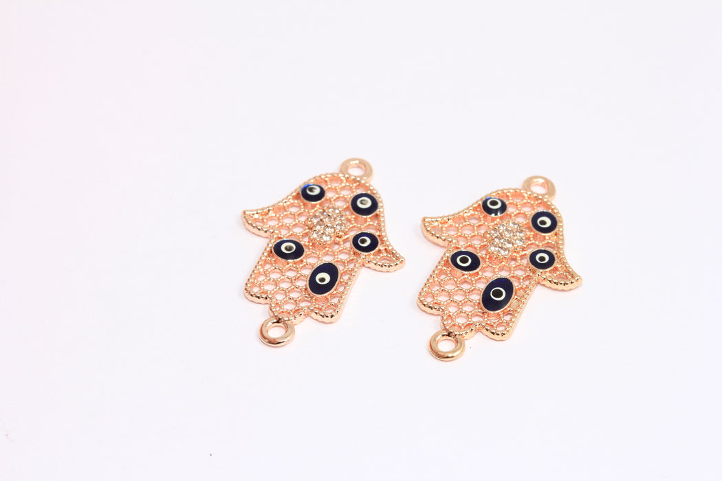 20x23mm Rose Gold Plated CZ Hamsa Beads, Micro Pave Hamsa Charms, Evil Eye Beads, ZRCN335