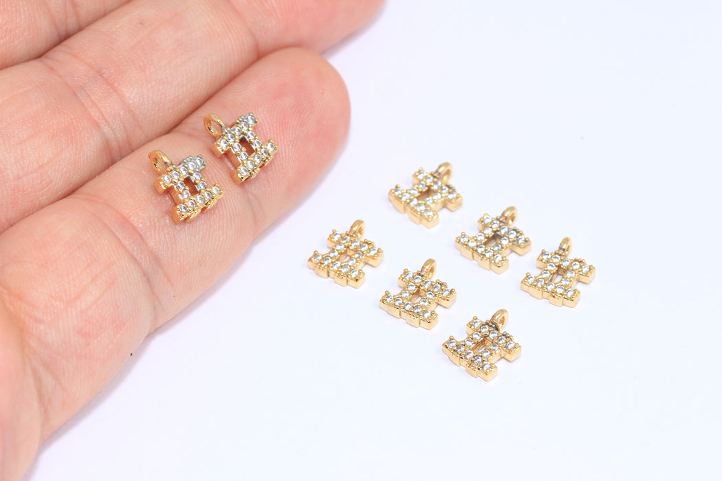 5x8mm 24k Shiny Gold CZ Hashtag Charms, Micro Pave Hashtag Beads, ZRCN403