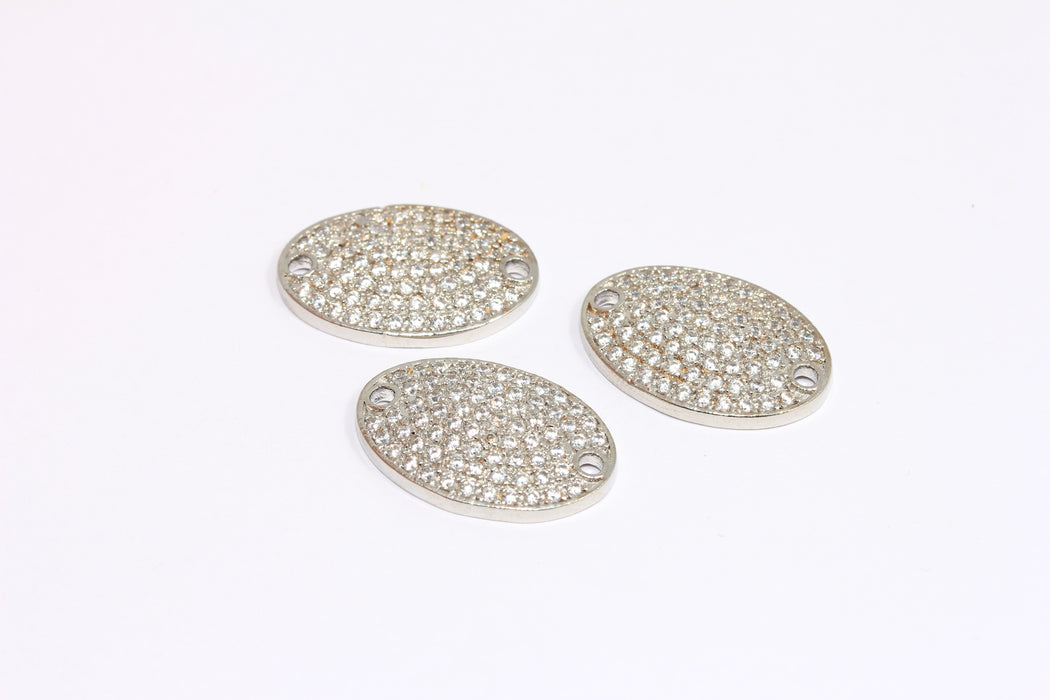 14x21 mm Rodyum Kaplamalı CZ Charmlar, Mikro Döşeme Oval Charmlar, CZ Madeni Para Bilezik Bağlantı Charmları, ZRCN693