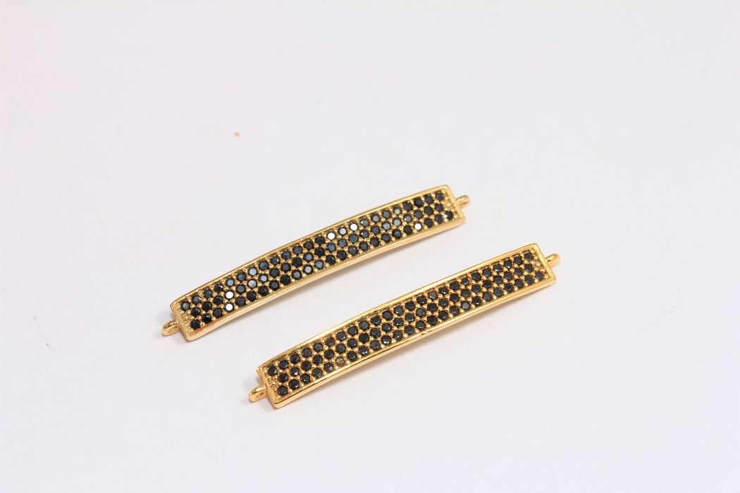 5x40mm 24 Ayar Parlak Altın CZ Bar Charm, Mikro Döşeme Bilezik Bağlantı Çubuğu, ZRCN699