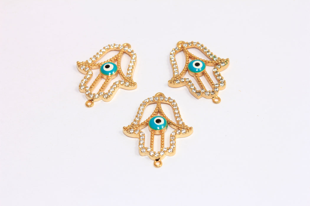 18x22mm 22k Shiny Gold CZ Hamsa Charms, Micro Pave Hamsa Beads, ZRCN182