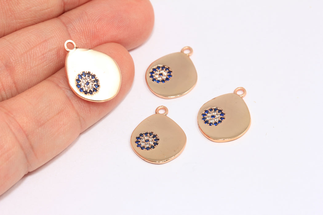 14mm Rose Gold Plated Drop Evil Eye Charms, Micro Pave Evil Eye Charm, CZ Evil Eye Pendant, ZRCN688