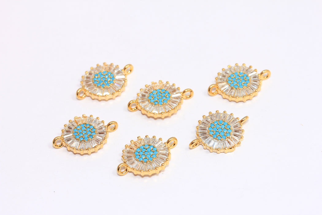 13x17mm 24k Shiny Gold Sunburst Charms, Baguette Stone Sun Beads, ZRCN701