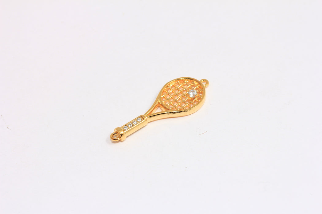 Shiny Gold CZ Tennis Racket Charm