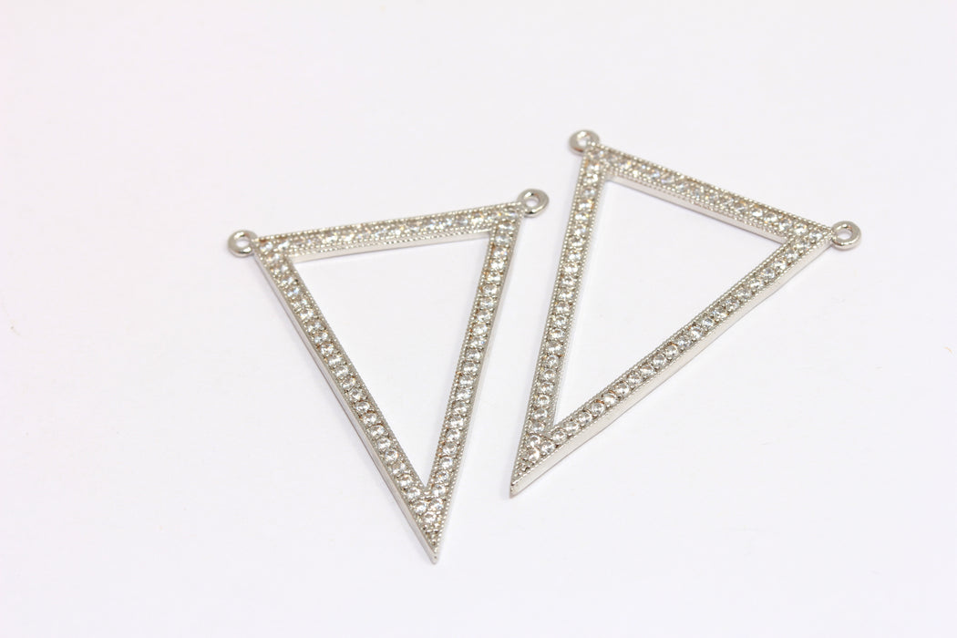 25x37 mm Rodyum Kaplama Üçgen Charm, Mikro Döşeme Beyaz Taş Charm, CZ Üçgen Kolye, ZRCN721