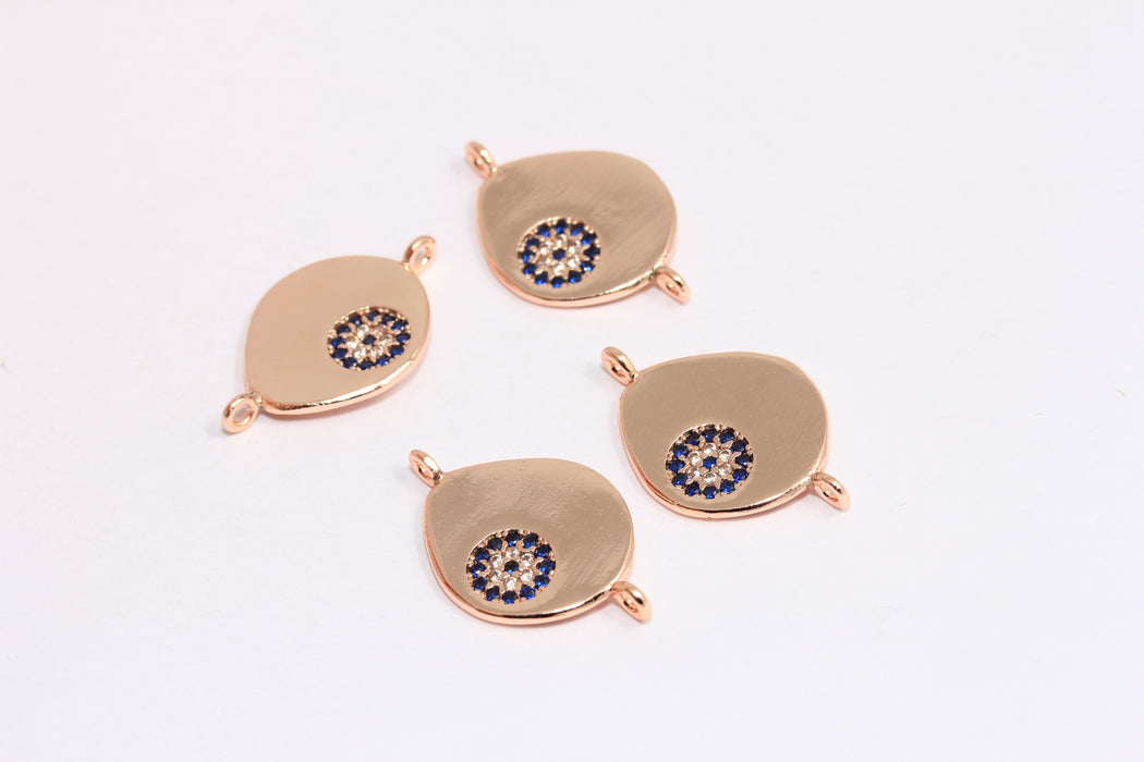 14x16mm Rose Gold Drop Charms, Micro Pave Evil Eye Charm, CZ Evil Eye Connector, ZRCN733