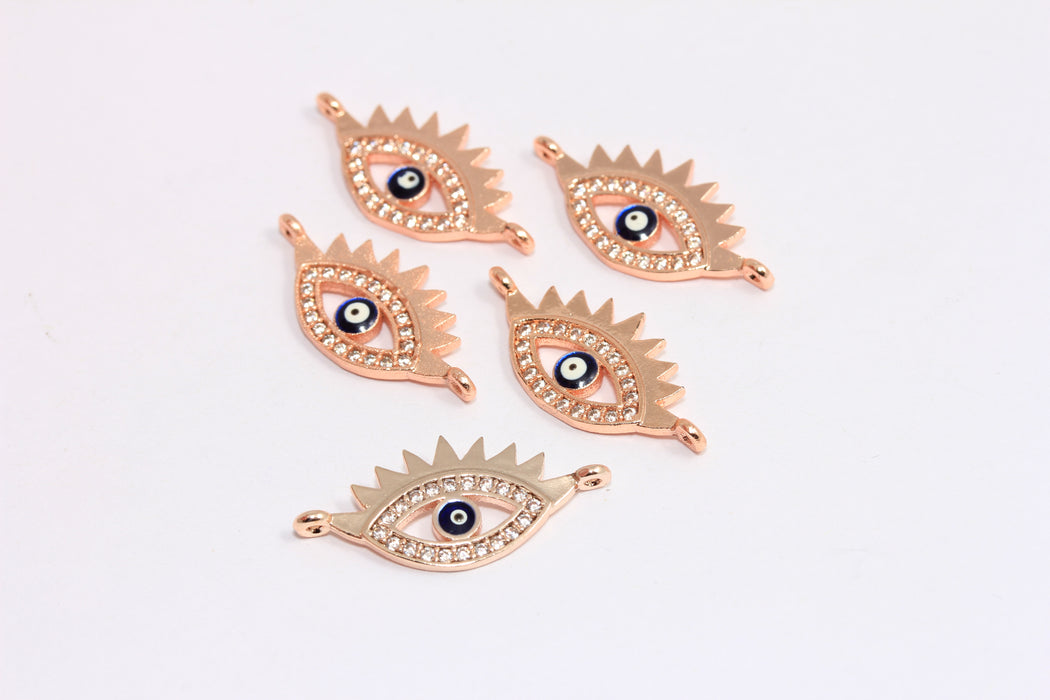11x24mm Rose Gold Plated CZ Evil Eye, Micro Pave Evil Eye, Enamel Evil Eye Beads, ZRCN350