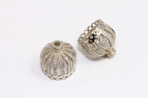 Rhodium Plated CZ Tassel Crown Bead Caps