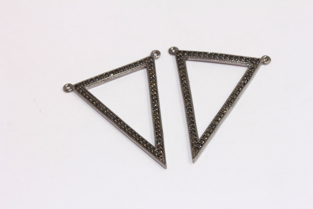 25x37mm Gunmetal Plated Triangle Charm, Micro Pave Black Stone Charm, CZ Triangle Necklace, ZRCN676
