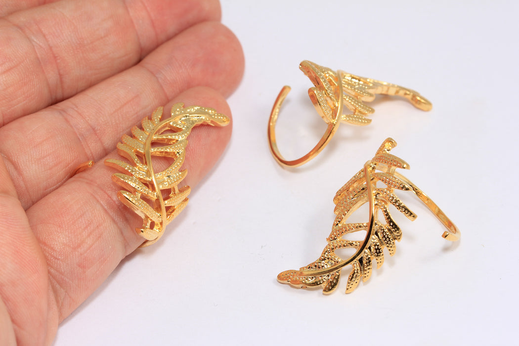 19-20mm 24k Shiny Gold Leaf Rings, Wrapping Leaf Ring, Wrap Around Rings, BRT774