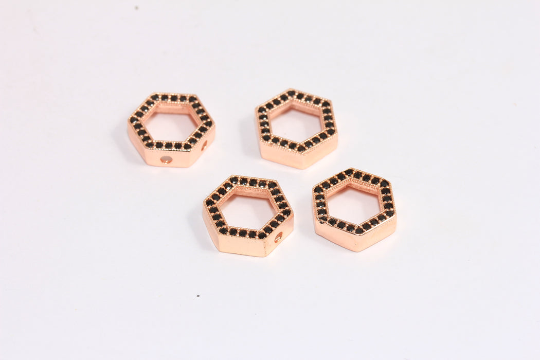 12,5mm Rose Gold Plated Micro Pave Hexagon Pendant, CZ Hexagon Charms, ZRCN164