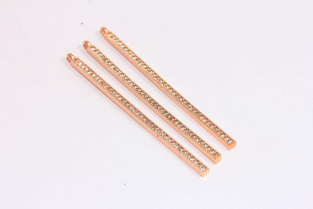 2x58mm Gül Altın CZ Bar Kolye, Mikro Döşeme Bar Takıları, ZRCN106