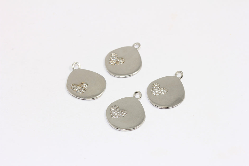 15x20mm Silver Plated CZ Heart Drop Charms, Micro Pave Heart Charms, ZRCN720