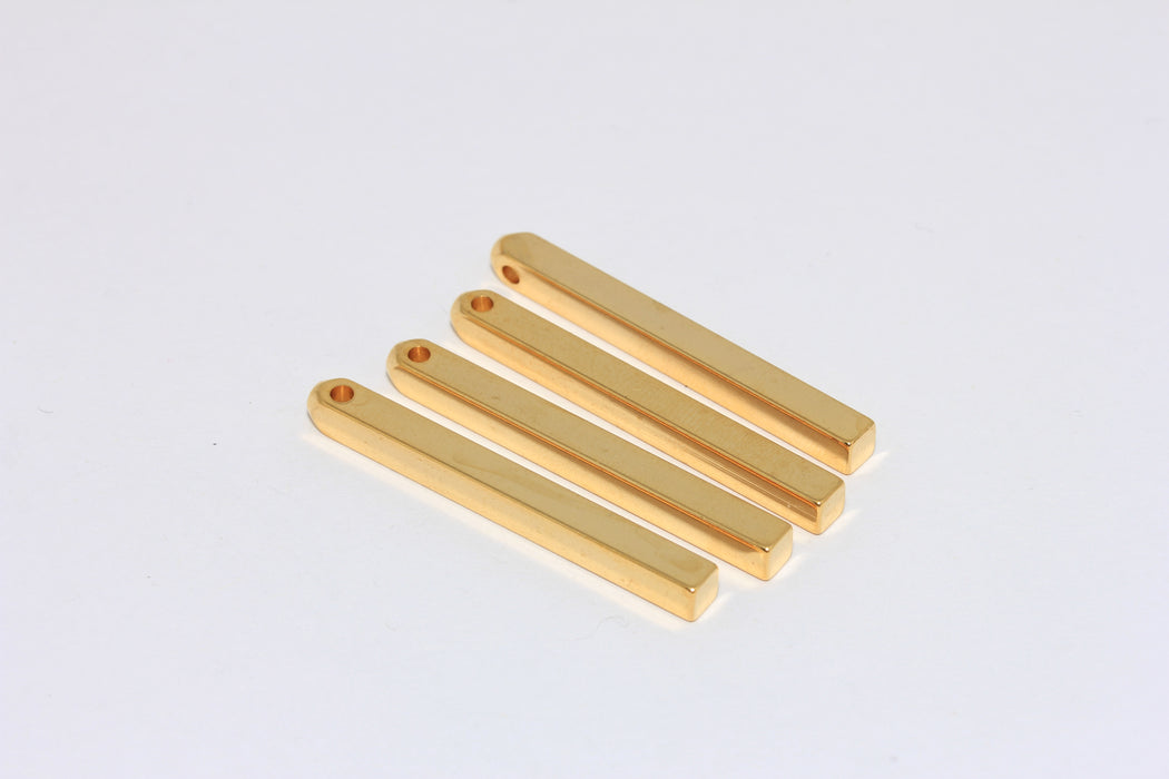 4x40mm 24k Shiny Gold Bar Charm, Long Square Bar, Vertical Bar Pendant, Nameplate Bar, AE42