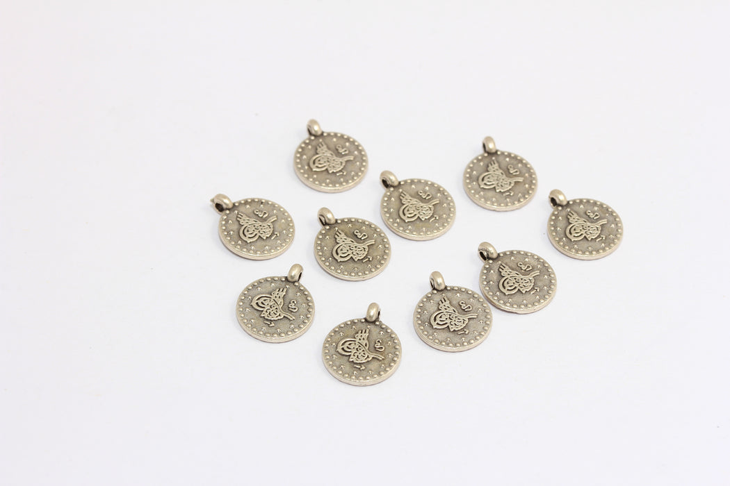 10mm Antique Silver Ottoman Signature Coins, Ottoman Coin Beads, AE112