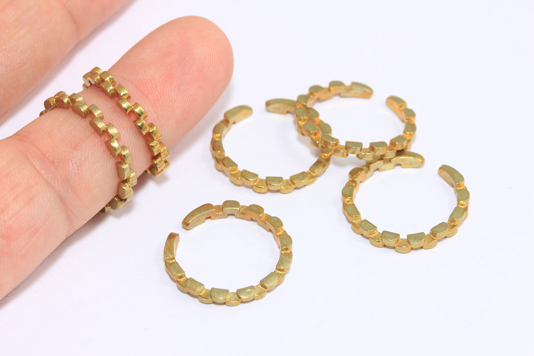 17mm Raw Brass Cube Rings, Adjustable Ring Settings, Linear Stacking Rings, AE34