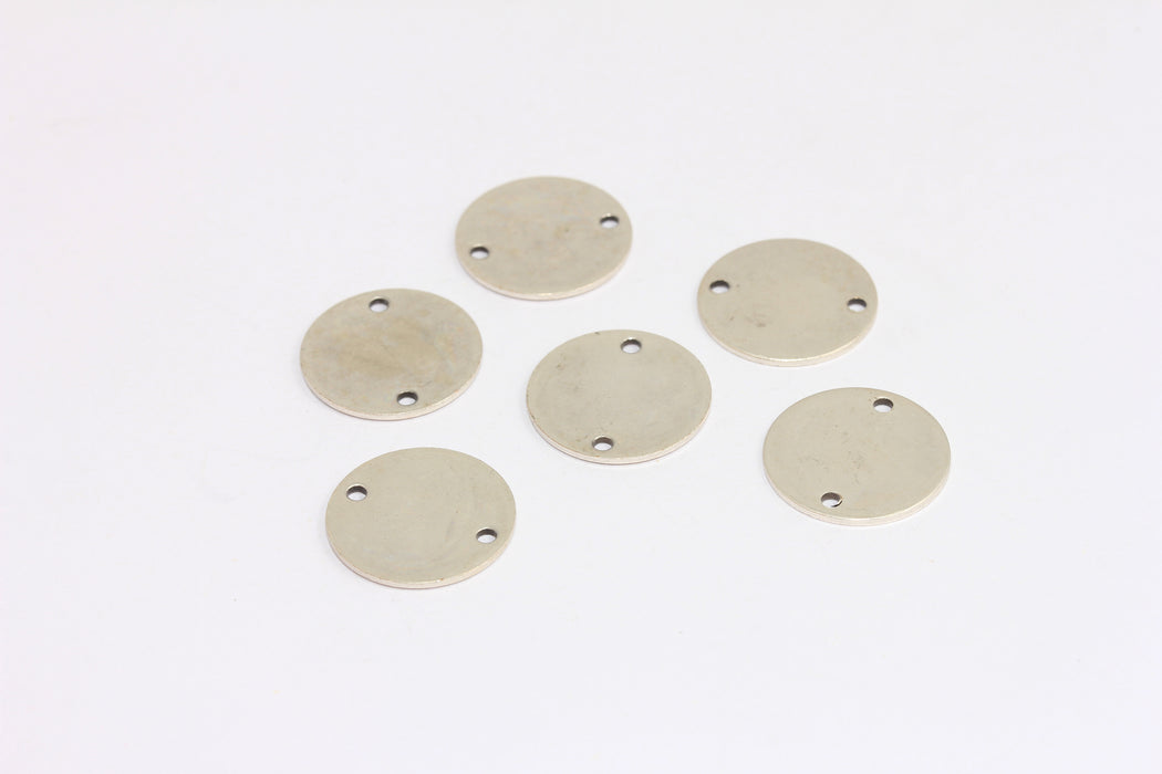 16mm Antique Silver Disc Charms, Two Hole Coins, Silver Disc Beads, Round Stamping Tag, FNL136