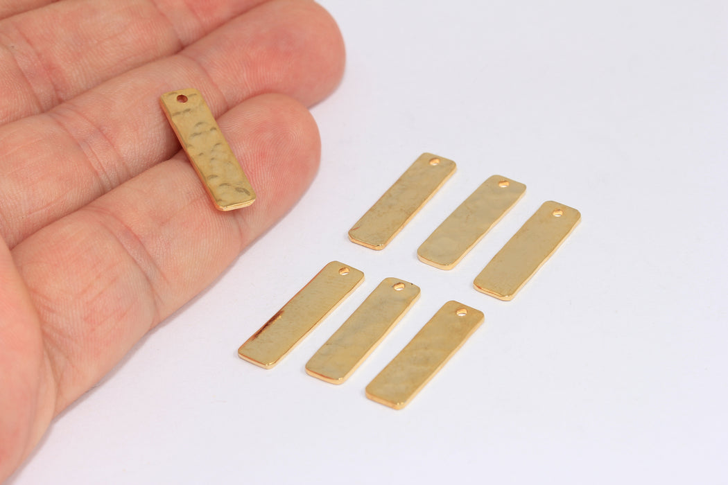 6x21mm 24k Shiny Gold Bar Charms, Gold Hammered Bar, Tiny Bar Charms, Bar Necklace Pendant, FNL143
