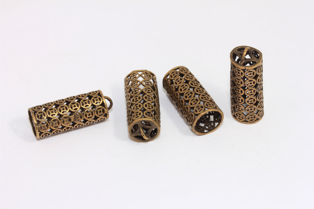 10x25 mm Antik Bronz Püsküllü Şapka, Filigran Uç Kapakları, MTE350