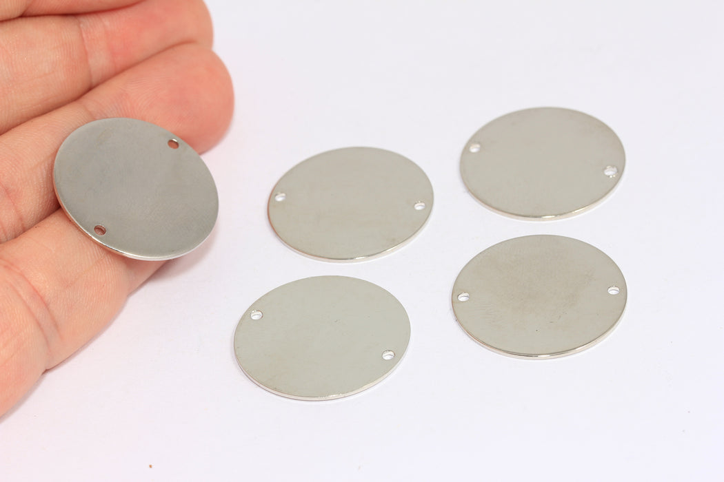 25mm Rhodium Round Charms, Two Hole Round Disc, Personalized Coin Charms, FNL20