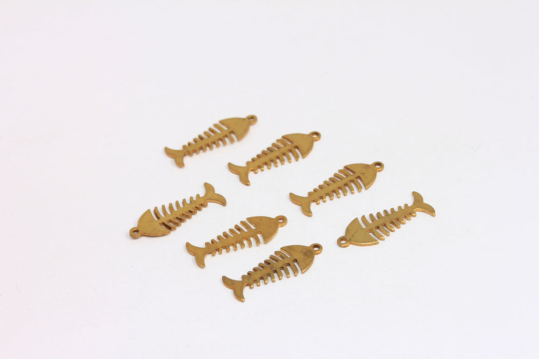7x20mm Raw Brass Fish Bone Charms, Fishbone Pendant, Bracelet Connector Charms, FNL19