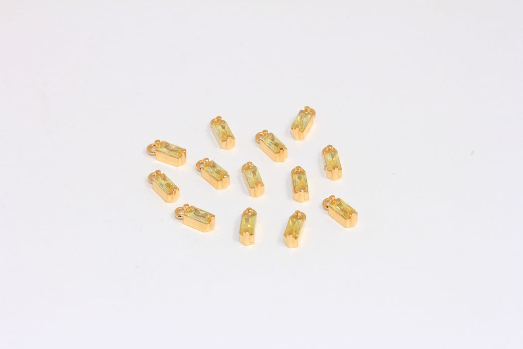 3x8,5mm 24k Shiny Gold CZ Drop Beads, Square Yellow Crystal Drop Charms, ZRCN741