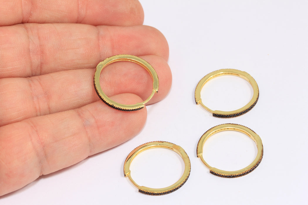 CZ Hoop Earrings, Black Stone Huggie Hoop Earrings