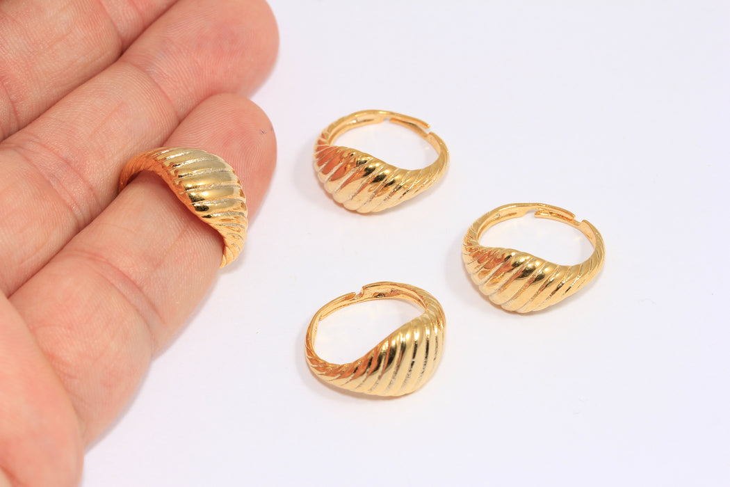 16mm 24k Shiny Gold Ring, Adjustable Rings, Textured String Ring, Shell Ring, SLM613