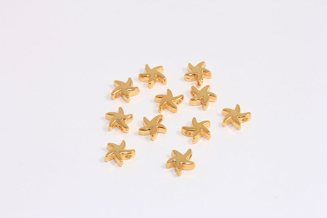 8,5mm 24k Shiny Gold Starfish Beads, Starfish Charms, Sea Animals, SLM458