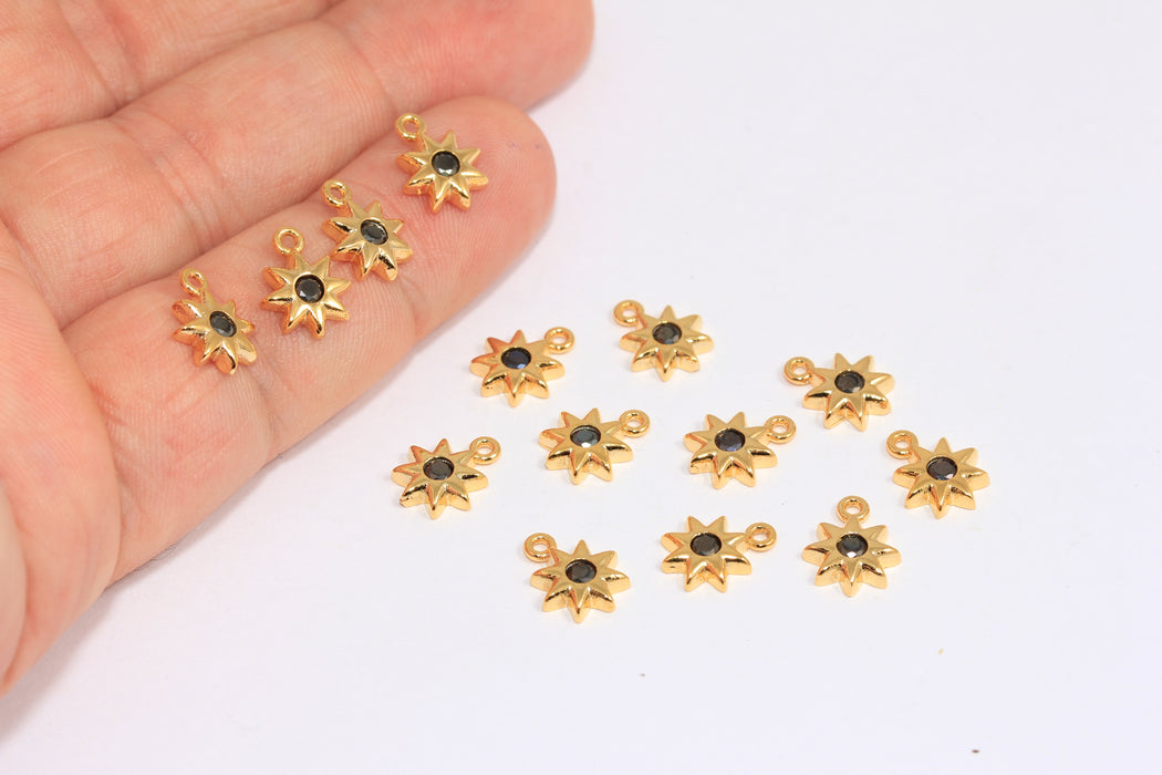 8,5x11mm 24k Shiny Gold Star Charms, Mini Star Beads, Black Stone Star Bracelet Beads, SLM418