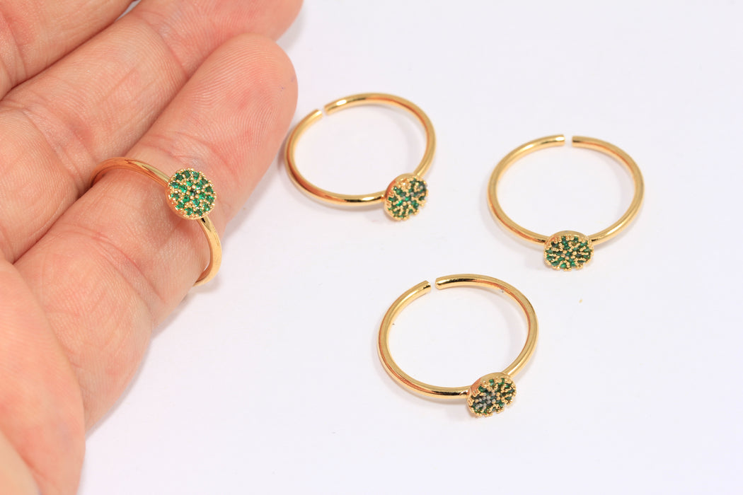 19-20mm 24k Shiny Gold Coin Rings, Micro Pave Round Ring SLM112