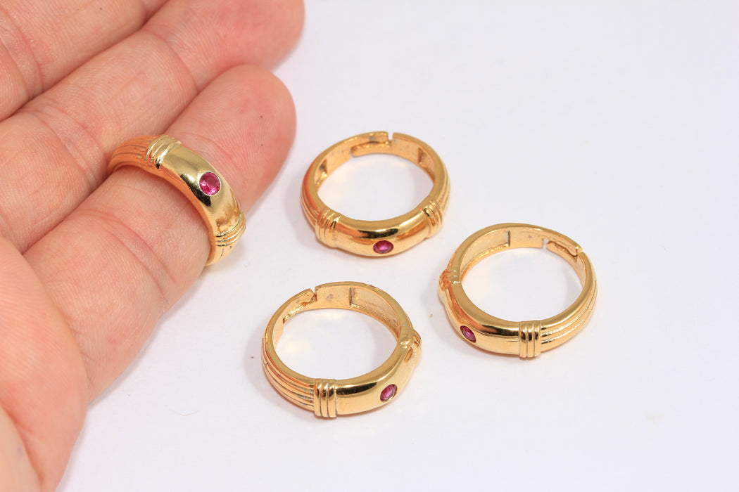 17-18mm 24k Shiny Gold Micro Pave Rings, CZ Ruby Stone Dainty Rings, SLM205