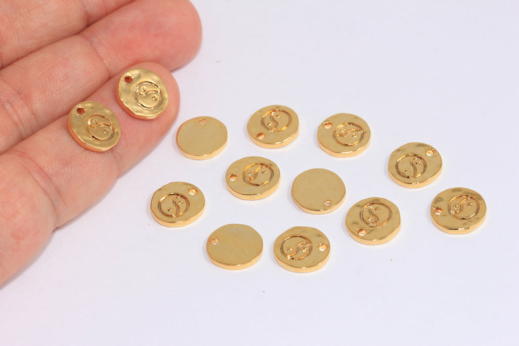 Perline a forma di moneta in oro lucido 24k da 11 mm, ciondoli rotondi Yin Yang, ciondoli a forma di moneta Yin Yang, SLM106