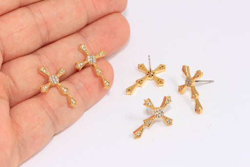 Stud Earrings, CZ Cross  Earrings