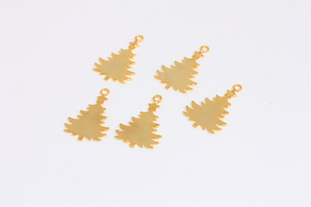 15x22mm 24k Shiny Gold Christmas Tree Charms, Gold Christmas Tree Pendant, SLM636